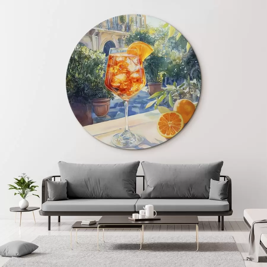 murales de pared Cóctel con naranjas, estilo acuarela, Italia, Aperol Spritz, arquitectura, jardín de verano r43061