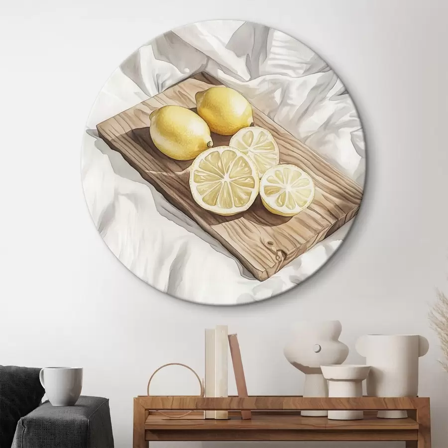 murales de pared Limones en la tabla de madera, acuarela, estilo rústico r43064