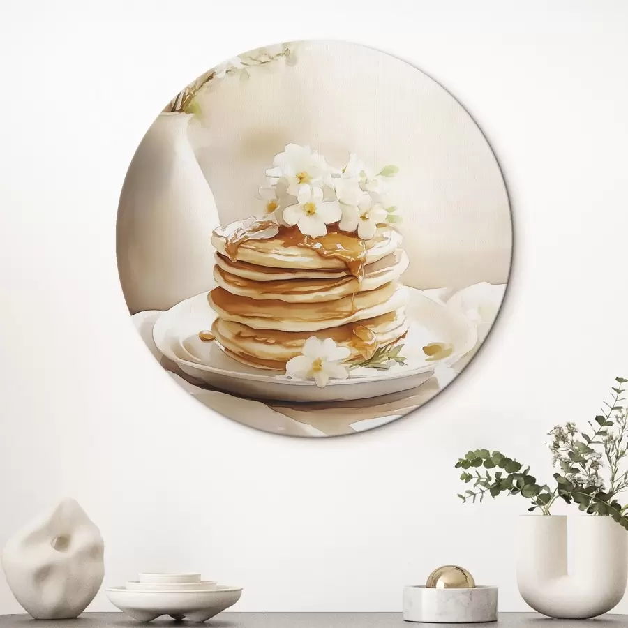 murales de pared Tortitas con mantequilla de cacahuete, flores blancas, dibujo estilo acuarela r43065