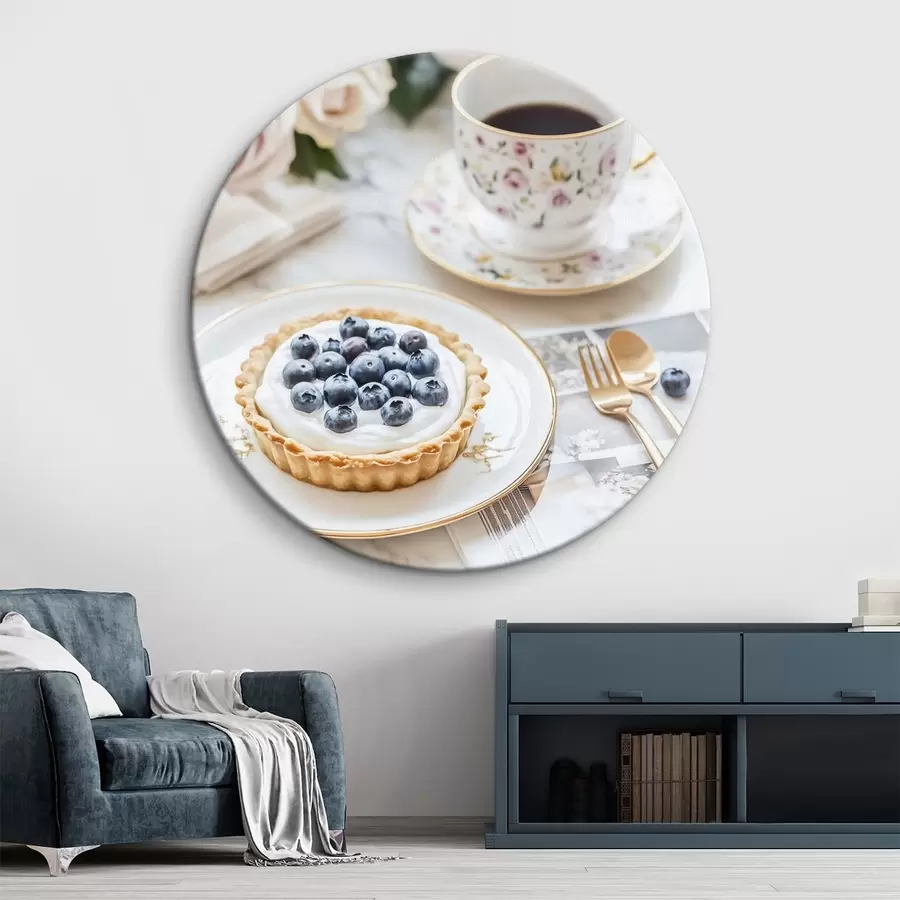murales de pared Cupcake de arándanos con taza de té, estilo boho, rosas rosas r43066