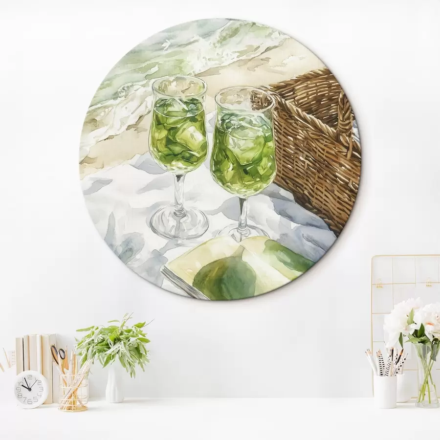 murales de pared Cócteles en la playa, dibujo estilo acuarela, océano, verano r43067