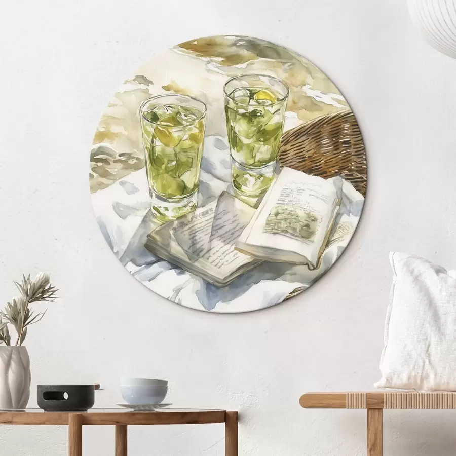 murales de pared Picnic cerca del mar, cócteles de verano, poesía, estilo acuarela r43068