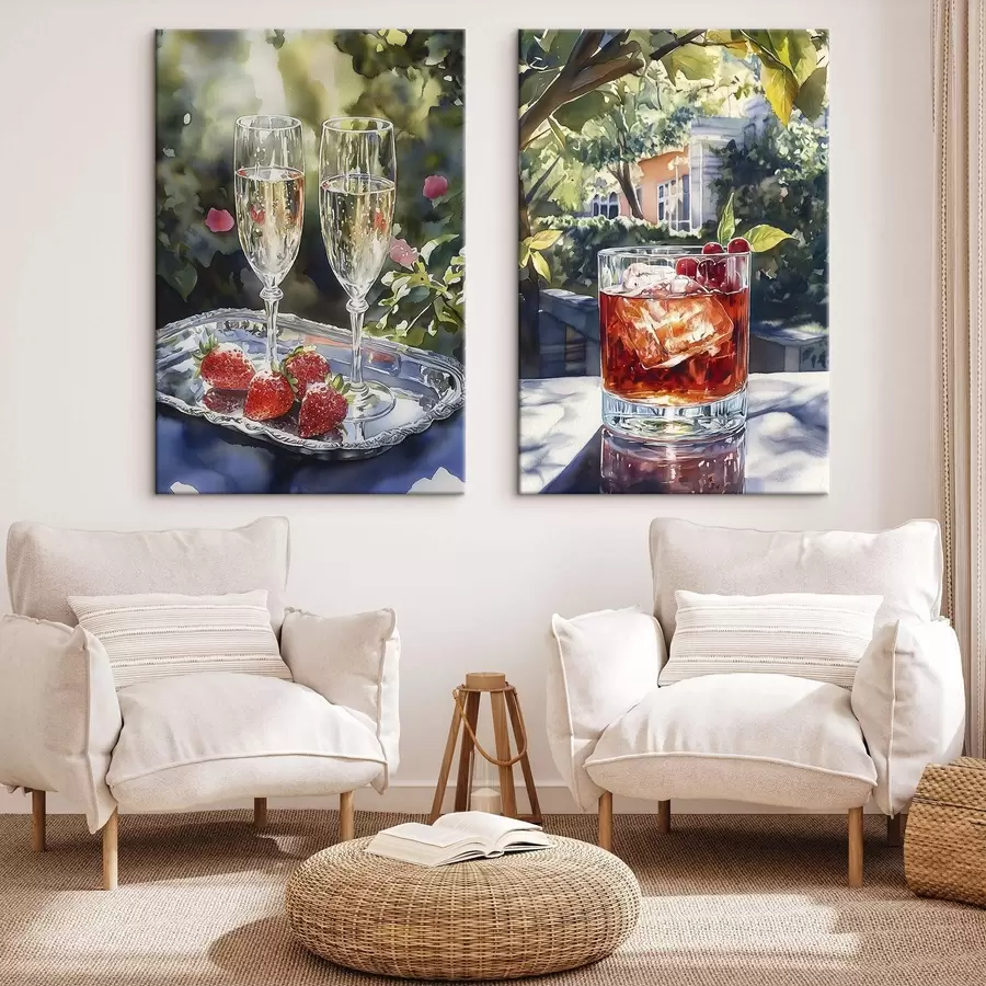 murales de pared Deliciosos cócteles con bayas, estilo acuarela, estética, naturaleza veraniega m00415