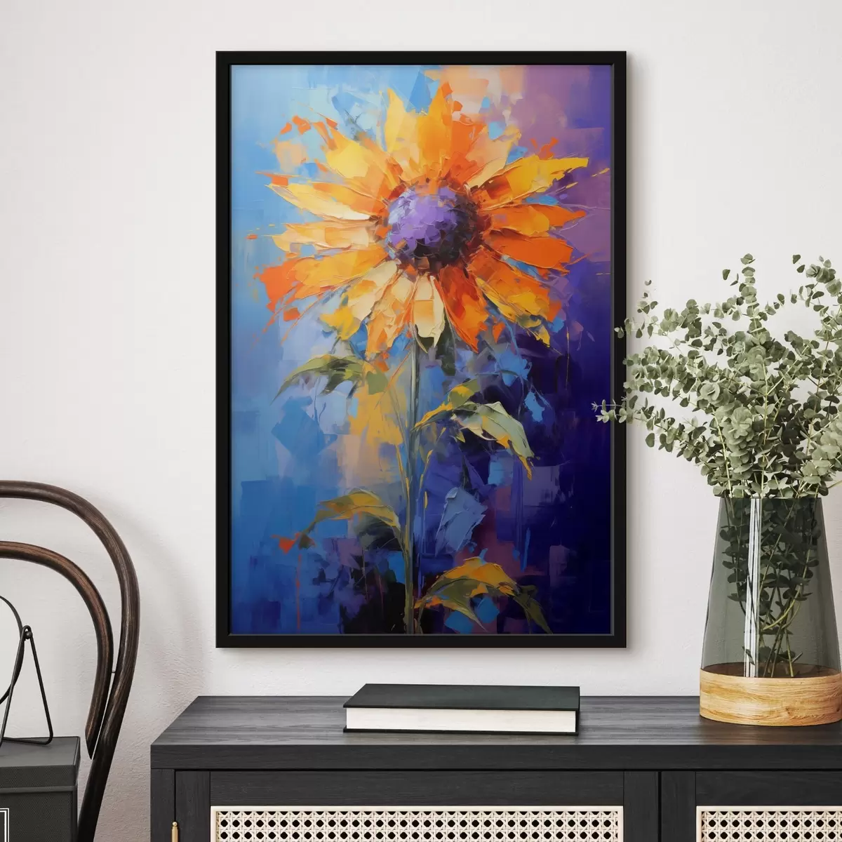 Poster Un girasol vibrante en estilo de pintura abstracta f43133