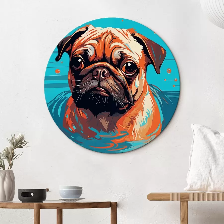 murales de pared Retrato estilizado de un carlino en el agua con mirada expresiva r43136