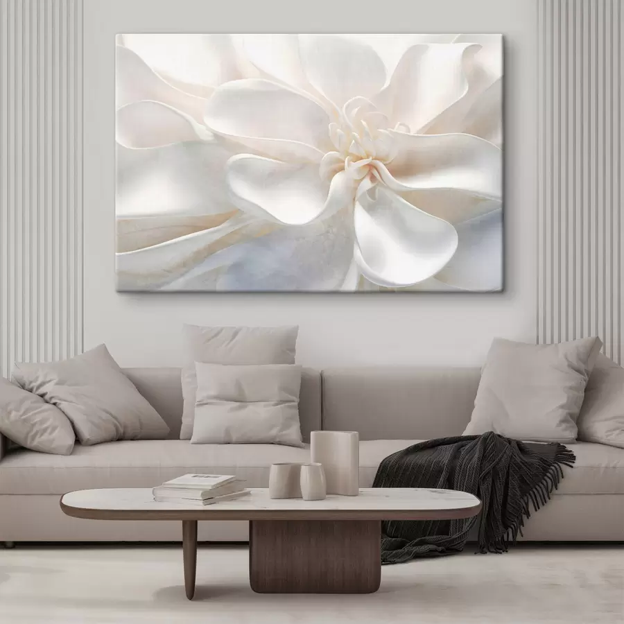 murales de pared Primer plano de una flor abstracta blanca de textura ruidosa con delicados pétalos en colores pastel s43161