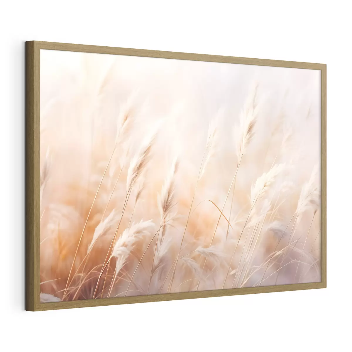 Poster Hierba de la Pampa con una luz suave y difusa, creando un ambiente cálido, el fondo es una mezcla de colores pastel f43157