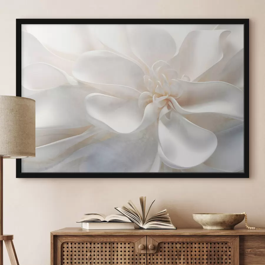 murales de pared Primer plano de una flor abstracta blanca de textura ruidosa con delicados pétalos en colores pastel f43161