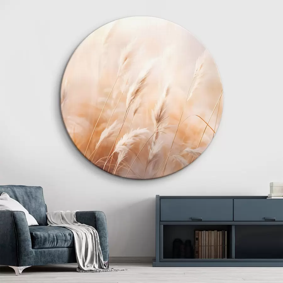 murales de pared Hierba de la Pampa con una luz suave y difusa, creando un ambiente cálido, el fondo es una mezcla de colores pastel r43157