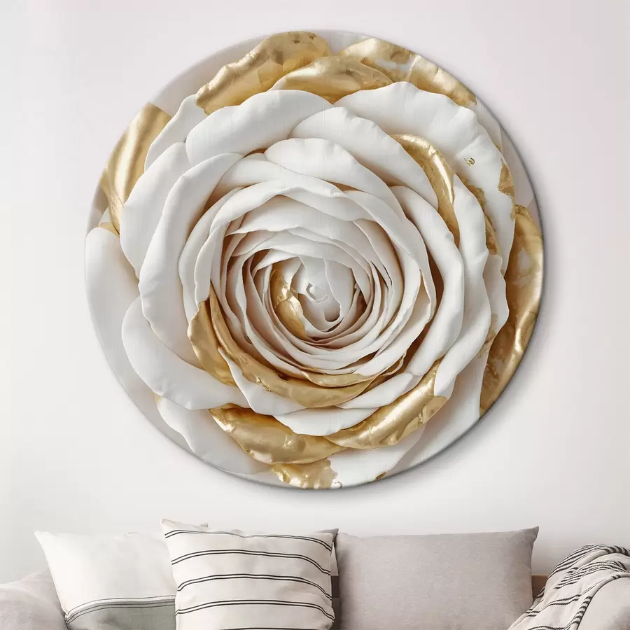 murales de pared Una rosa decorativa minimalista blanca con detalles amarillos, los pétalos están en capas y rizados r43160