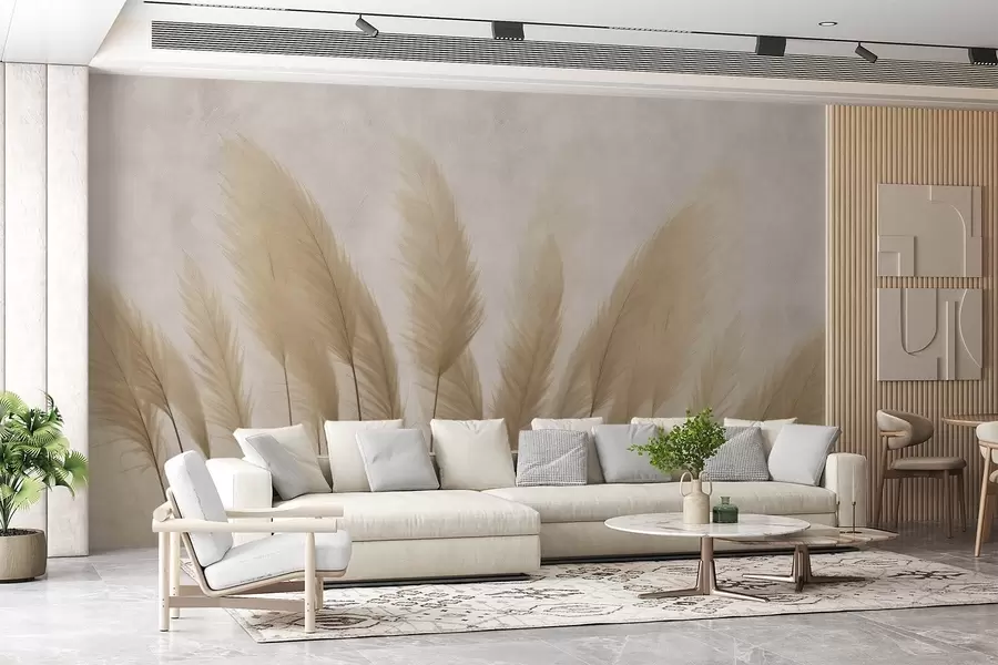 murales de pared Plantas altas sobre fondo beige claro w08857