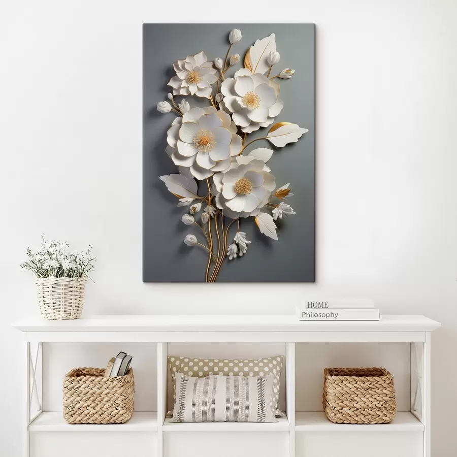 murales de pared Flores volumétricas sobre fondo gris s43128