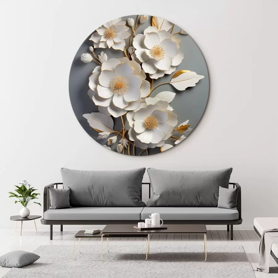 murales de pared Flores volumétricas sobre fondo gris r43128