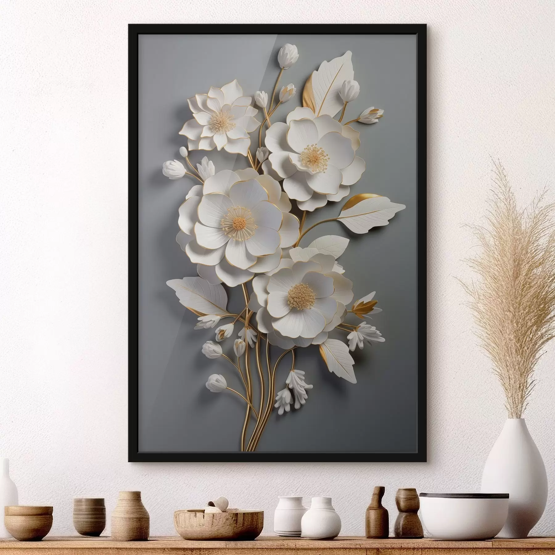 murales de pared Flores volumétricas sobre fondo gris f43128