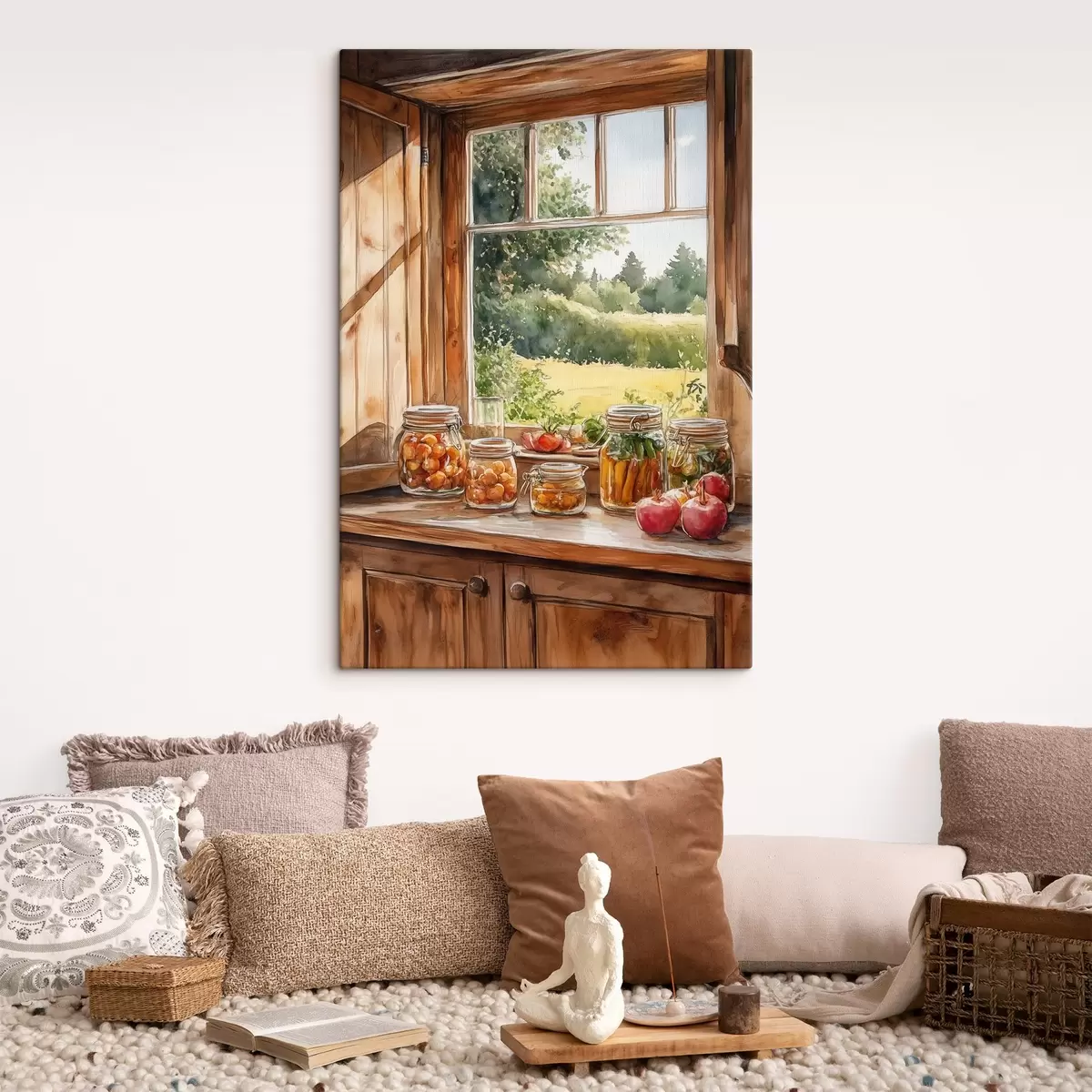 murales de pared Estética de pueblo, casa de madera, naturaleza estival, verduras, estilo acuarela s43185