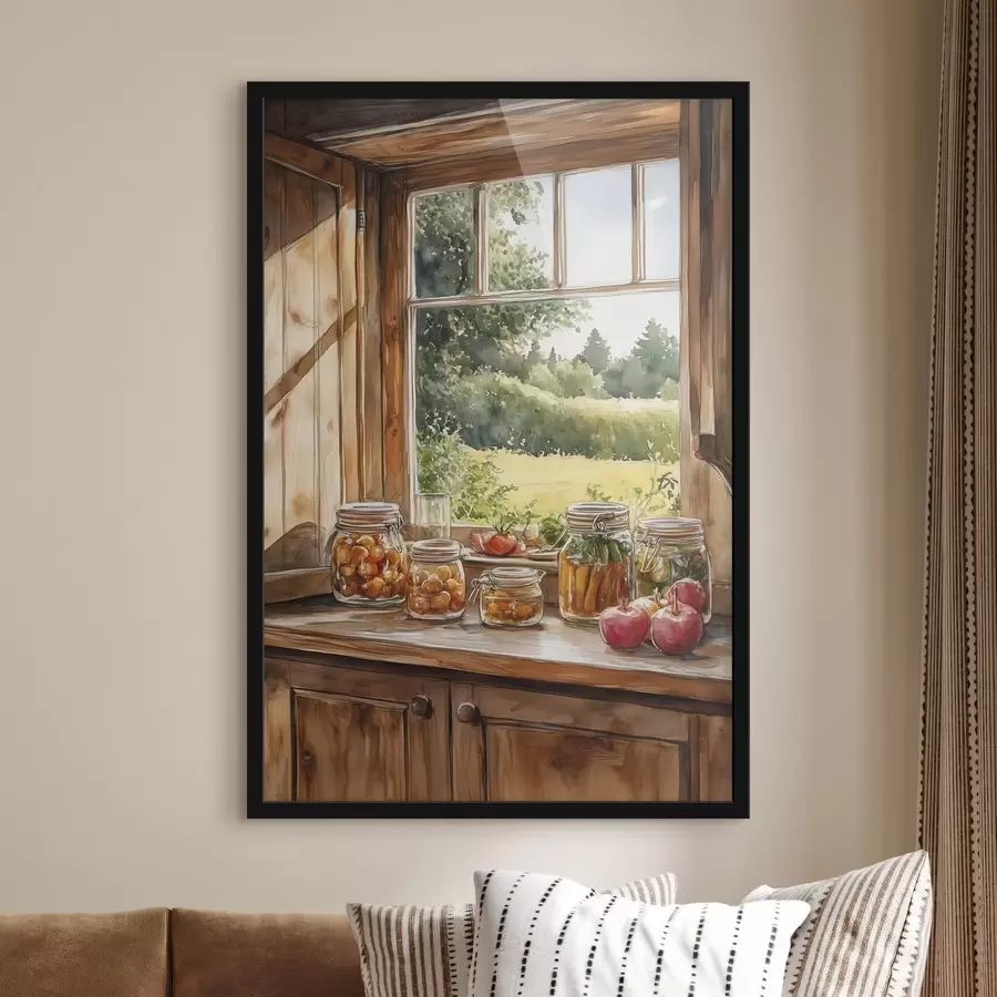 murales de pared Estética de pueblo, casa de madera, naturaleza estival, verduras, estilo acuarela f43185