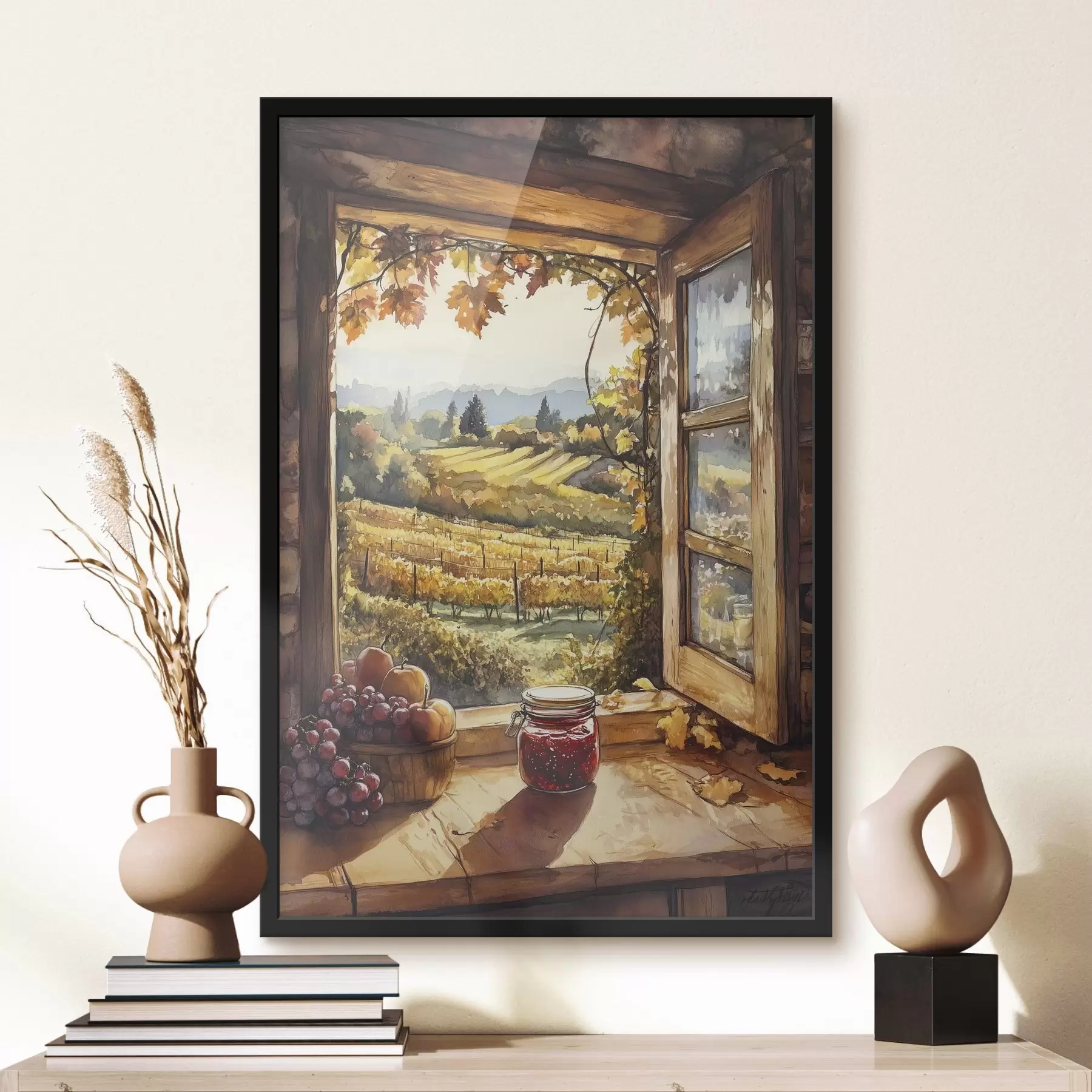 murales de pared Cosecha en el pueblo, rústico, frutas, mermelada, paisajes de naturaleza, estilo acuarela f43186