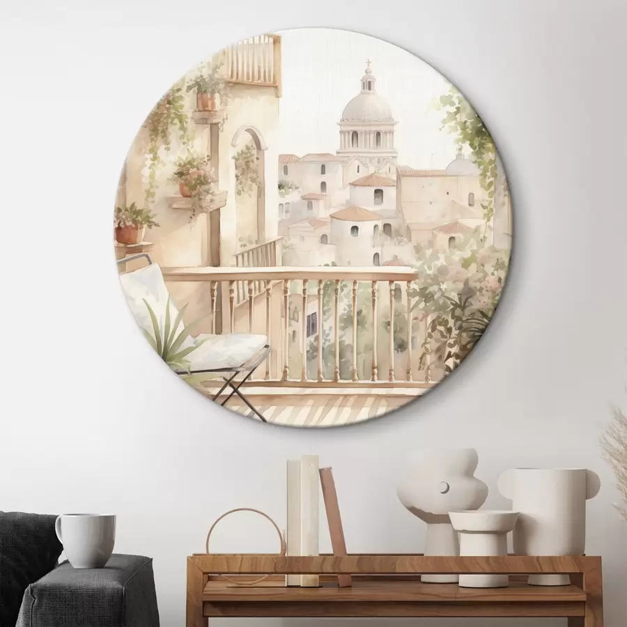 murales de pared Estética balcón de verano, España, arquitectura antigua, blomming, estilo acuarela r43180