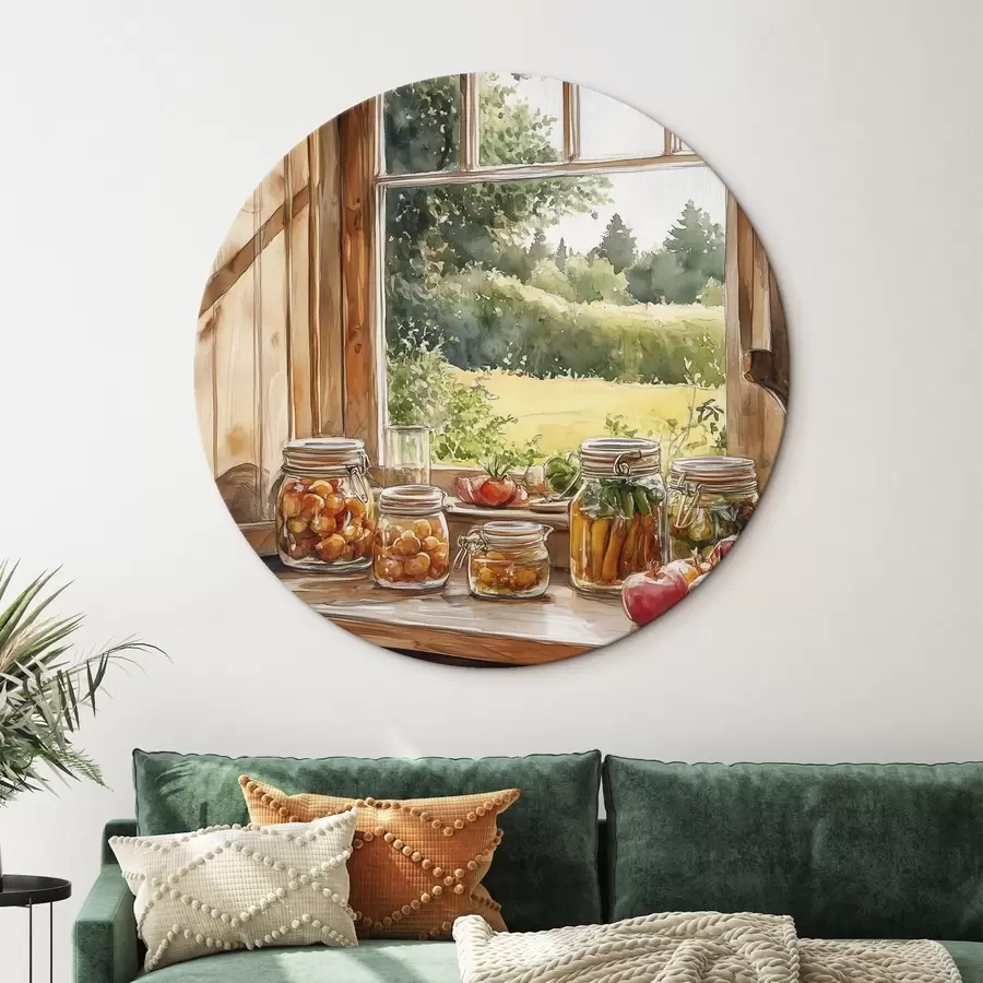 murales de pared Estética de pueblo, casa de madera, naturaleza estival, verduras, estilo acuarela r43185