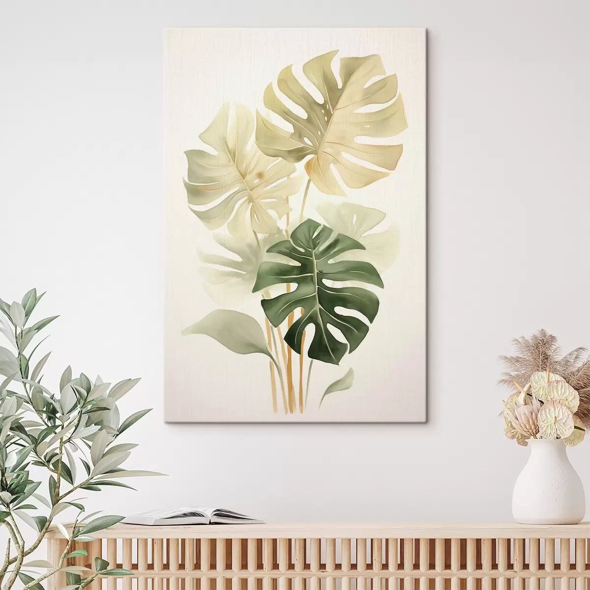 murales de pared Hojas de Monstera, imitación de acuarela s43209