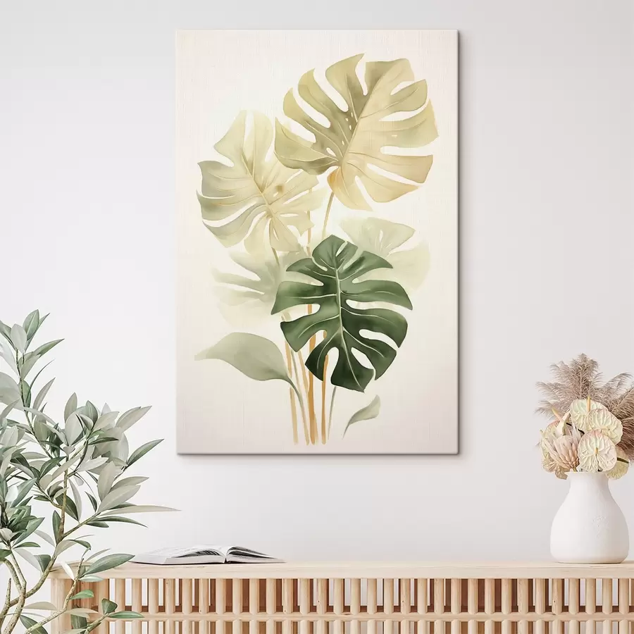 murales de pared Hojas de Monstera, imitación de acuarela s43209