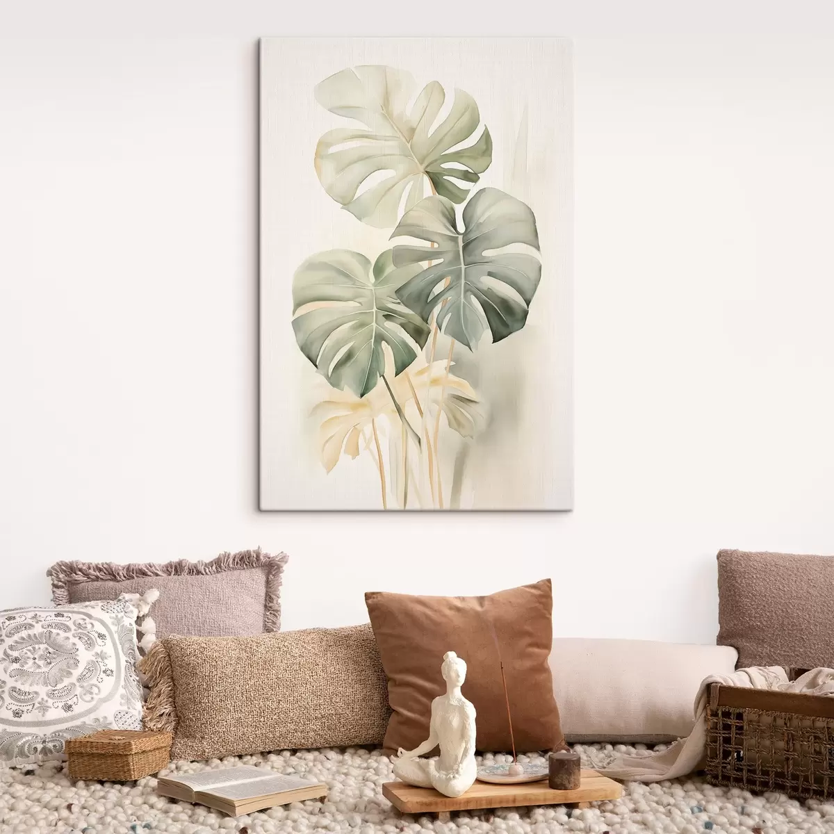 murales de pared Hojas de Monstera en técnica de acuarela s43210