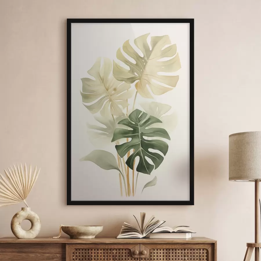 murales de pared Hojas de Monstera, imitación de acuarela f43209