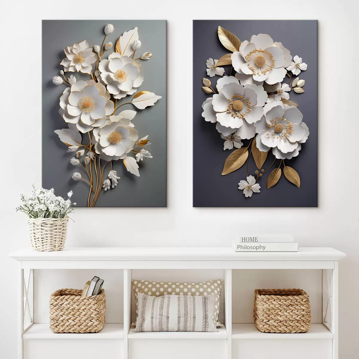 murales de pared Composición de ramas de flores sobre fondo oscuro m00423