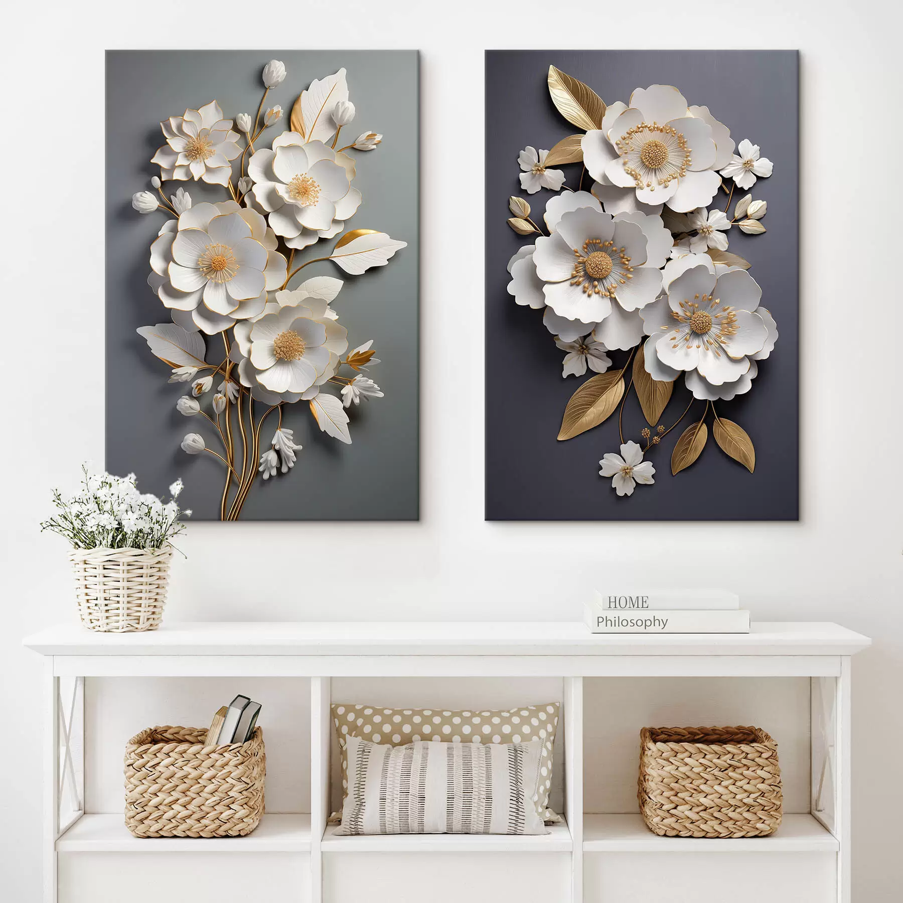 murales de pared Composición de ramas de flores sobre fondo oscuro m00423