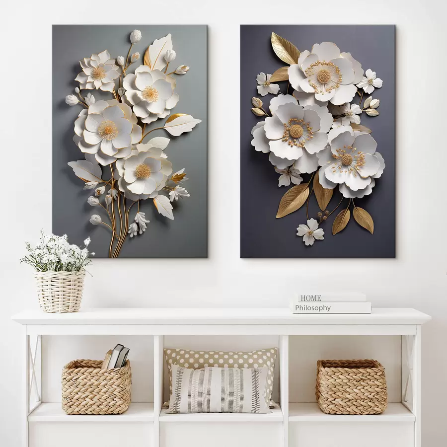 murales de pared Composición de ramas de flores sobre fondo oscuro m00423