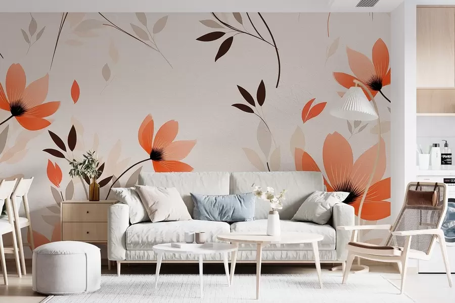 murales de pared Un estampado floral minimalista w08850