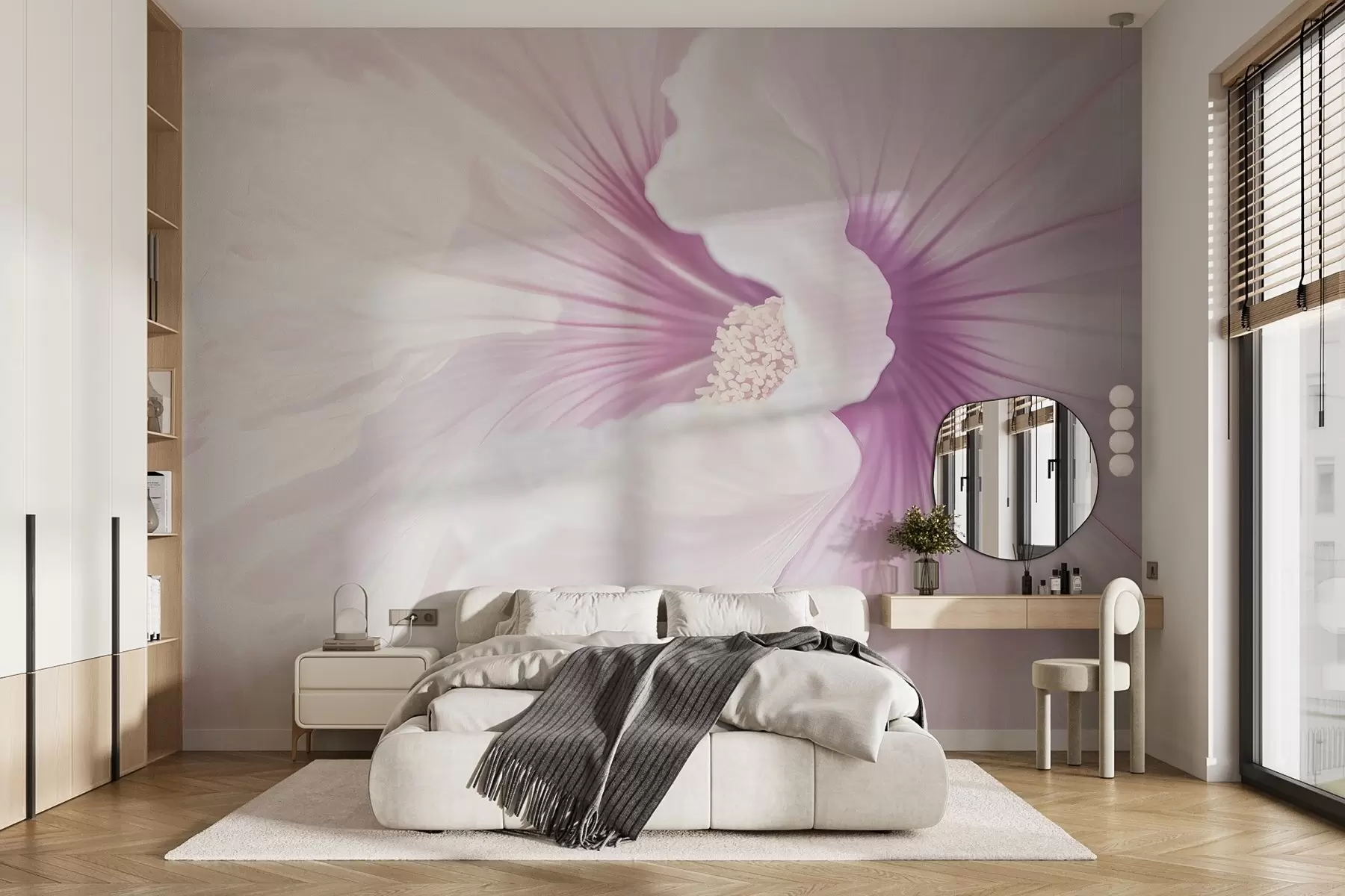 murales de pared Flor blanca y rosa de cerca w03291
