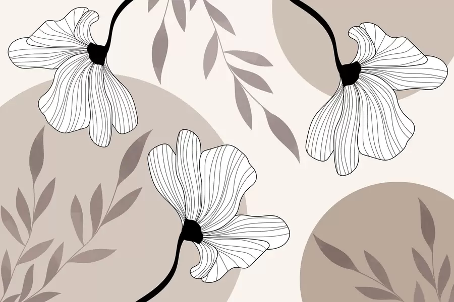 murales de pared Abstracción con flores y hojas en tonos beige w03328