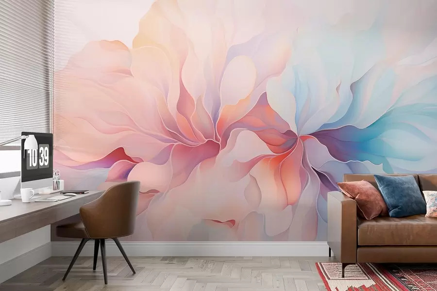 murales de pared Diseño floral abstracto en suaves tonos rosas y azules w08873