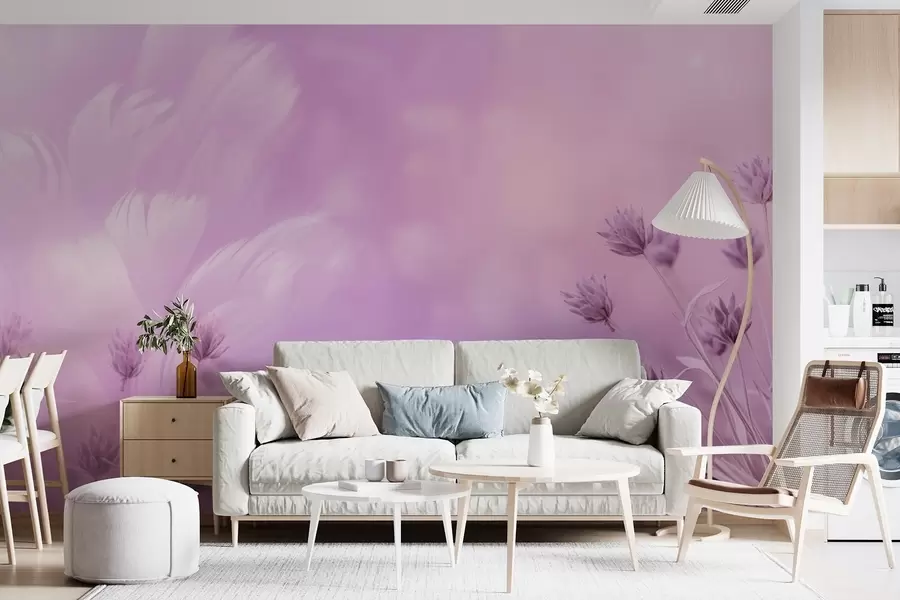 murales de pared Lavanda rosa y púrpura con plumas de fondo w08877