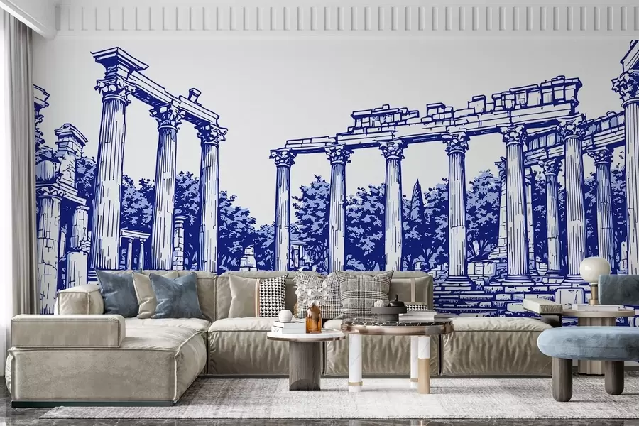 murales de pared Ciudad en ruinas dibujada a mano w03341