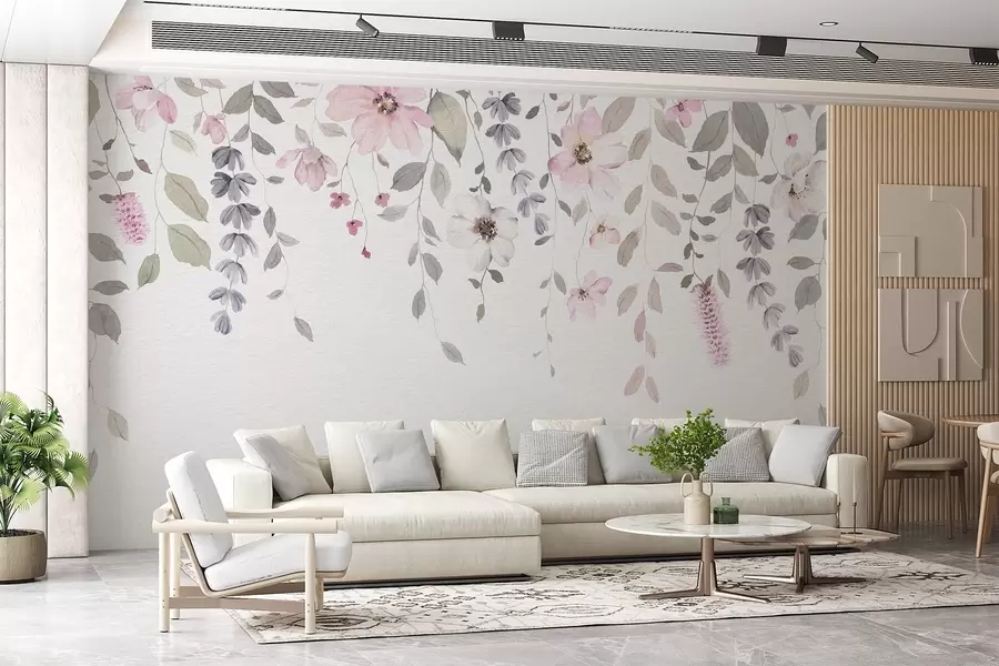 murales de pared Flores y hojas colgantes de acuarela w03315