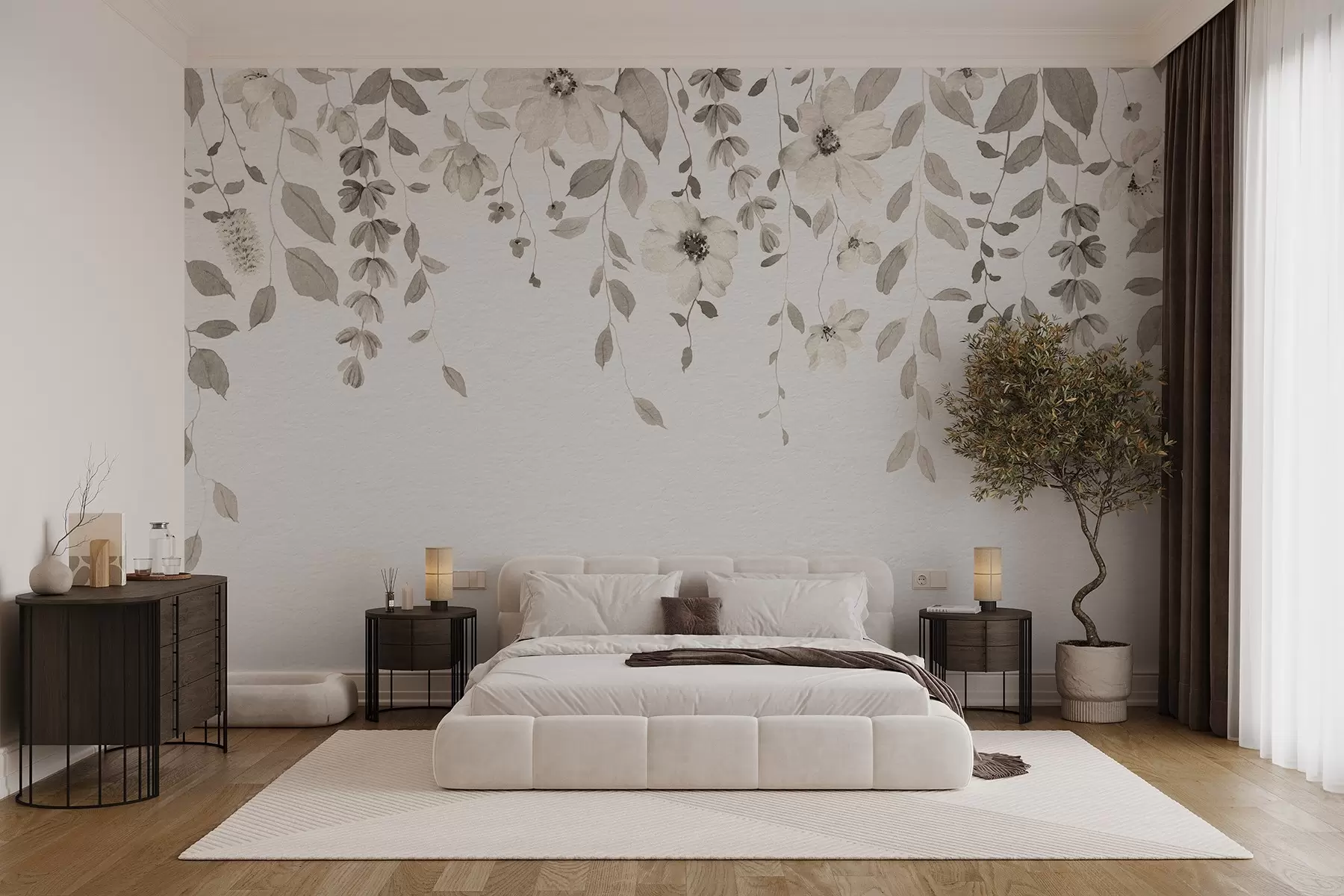 murales de pared Flores y hojas colgantes de acuarela w03315v1