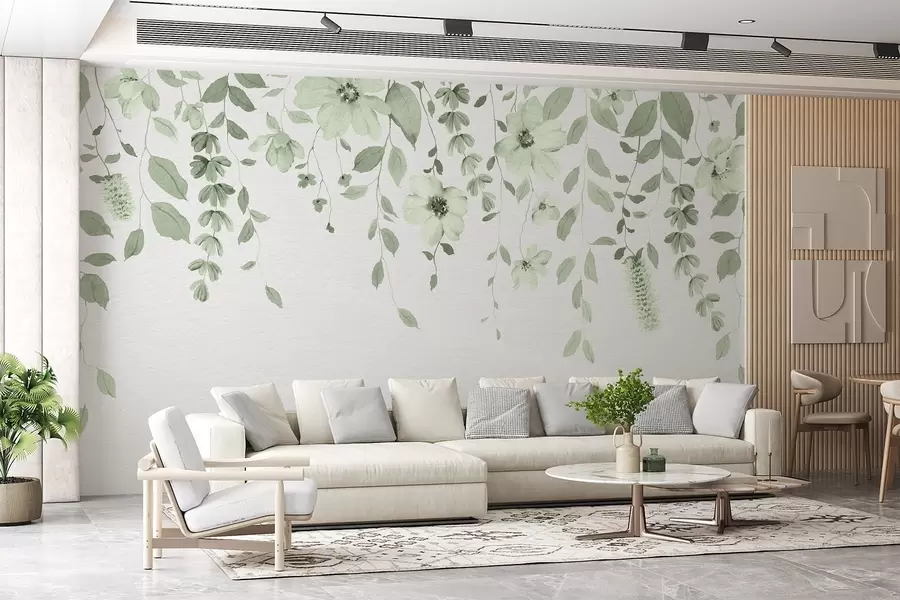 murales de pared Flores y hojas colgantes de acuarela w03315v2