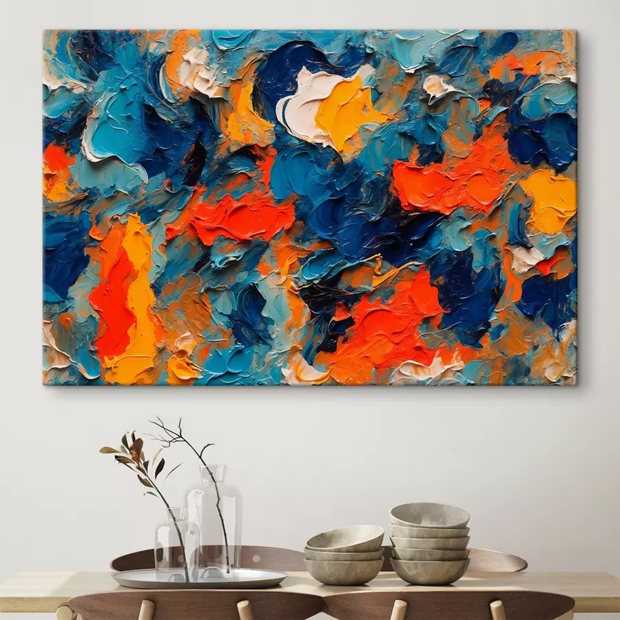 murales de pared Pintura abstracta al óleo con colores blanco, azul y rojo s43093