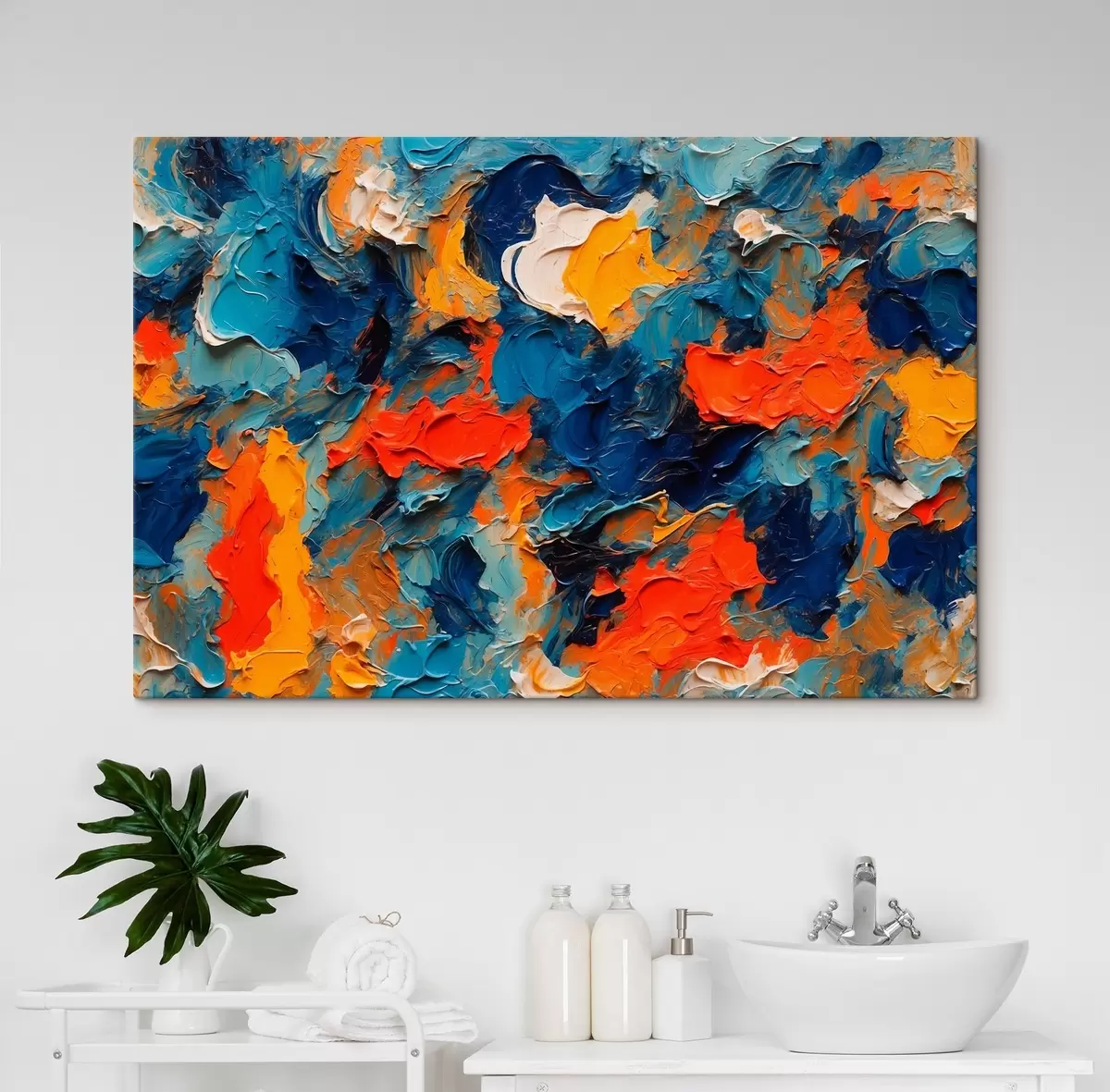 murales de pared Pintura abstracta al óleo con colores blanco, azul y rojo s43093