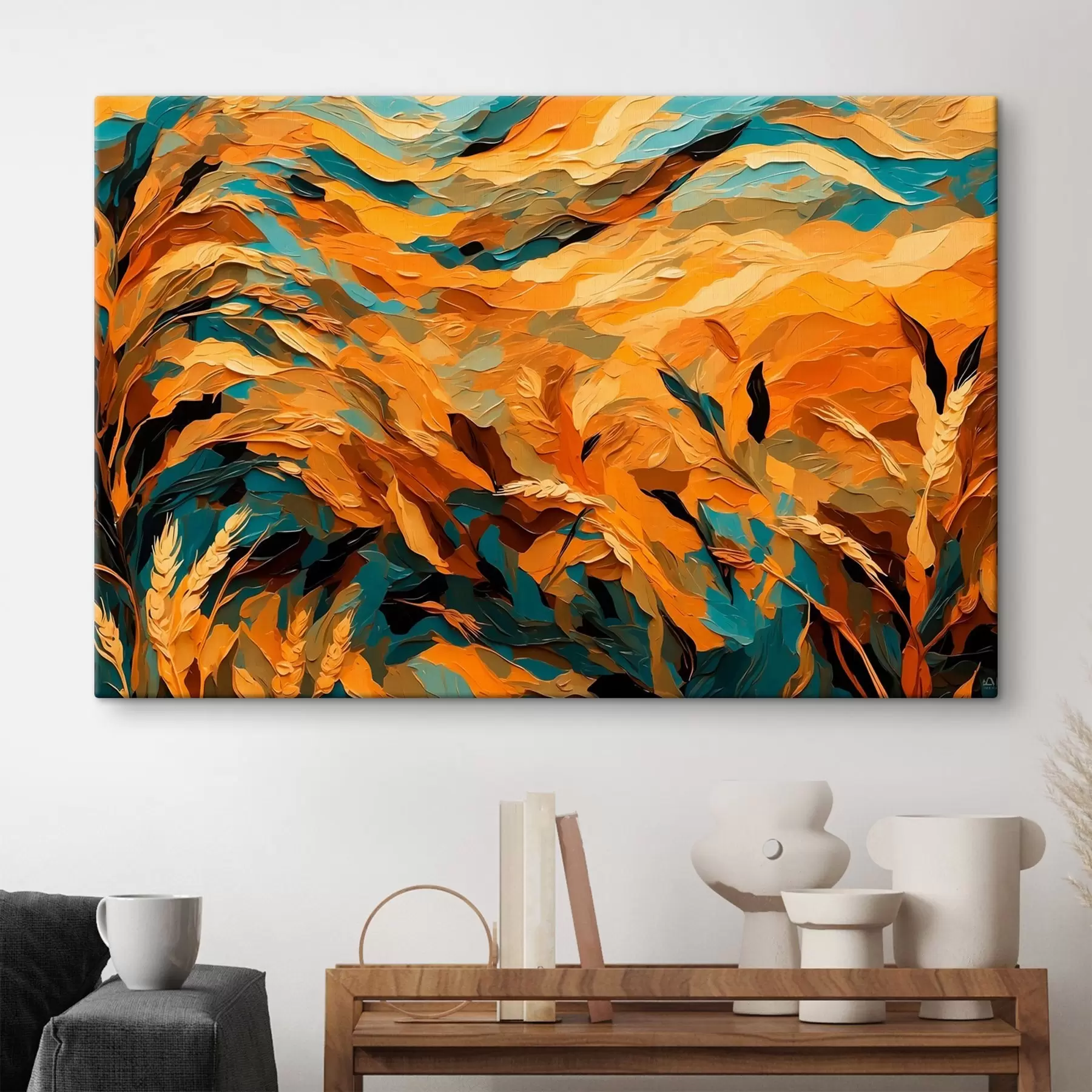 murales de pared Campo de trigo abstracto al óleo s43096