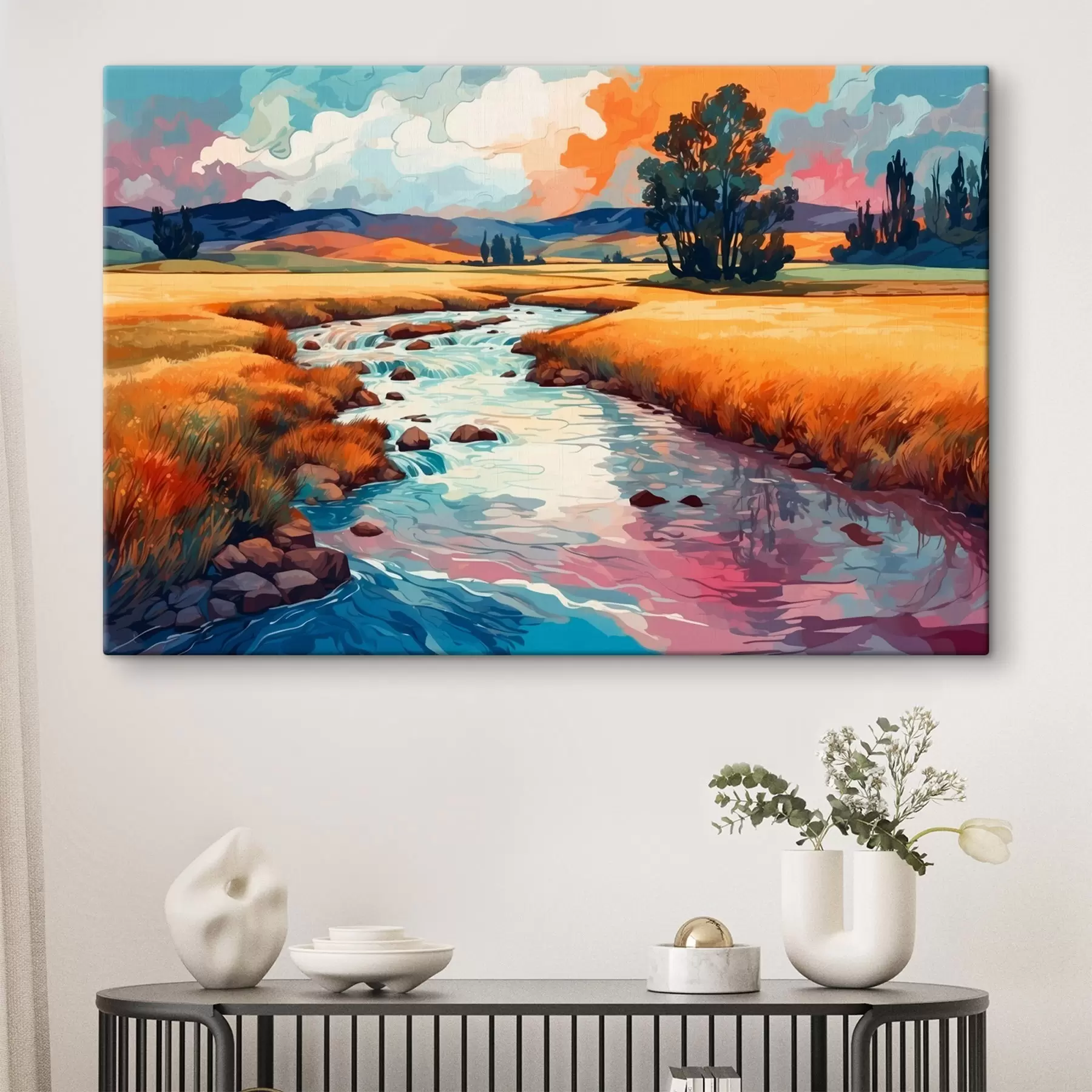 murales de pared Arroyo en el campo al estilo de la acuarela s43110