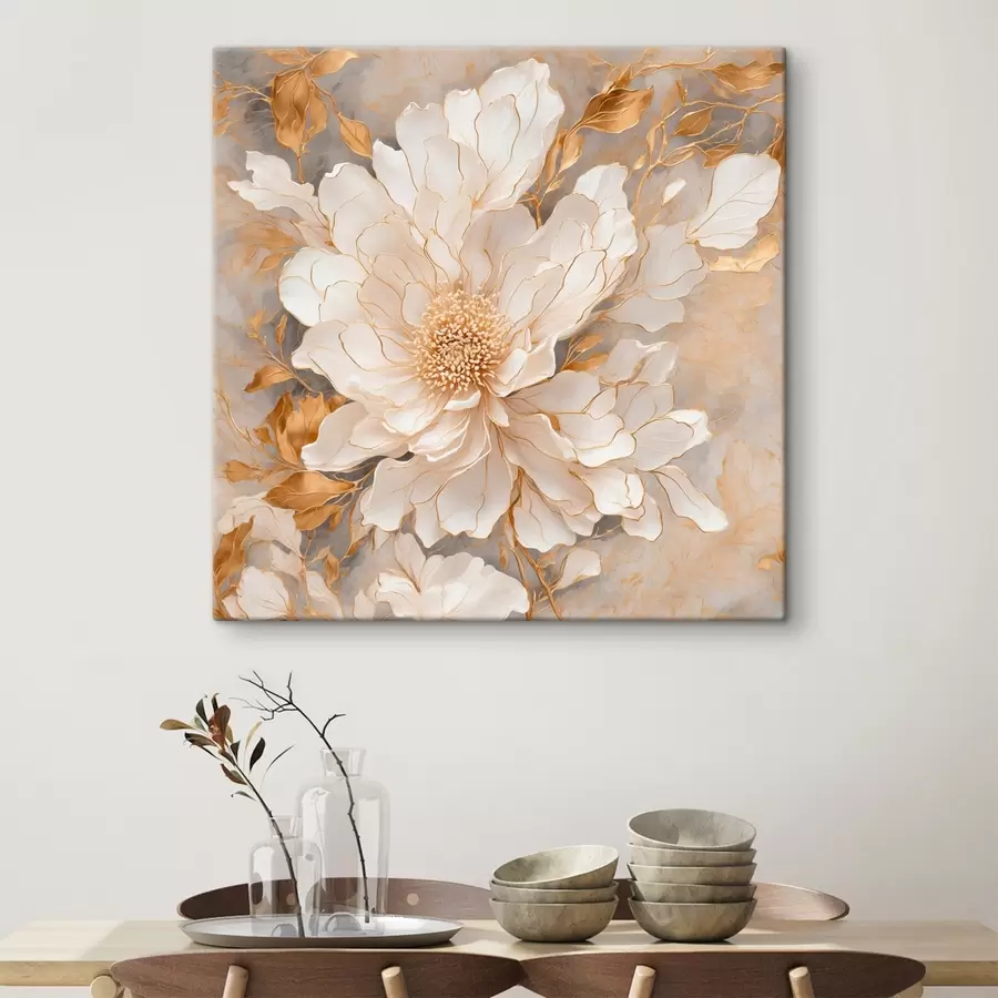 murales de pared Flor blanca con hojas en estilo de pintura acrílica s43115