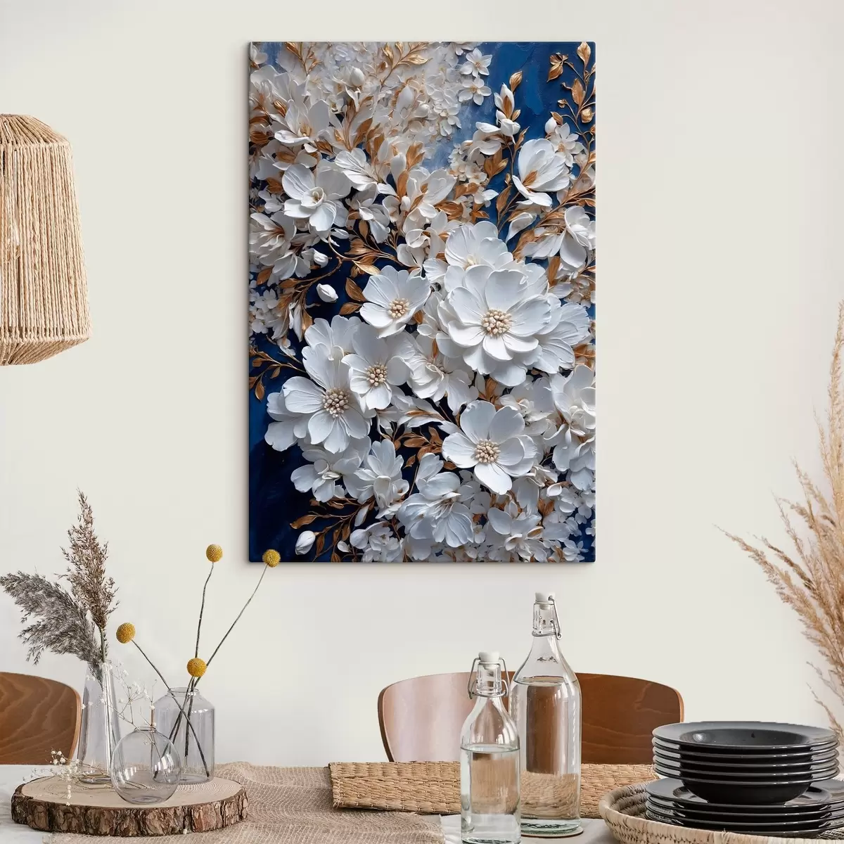 murales de pared Flores blancas sobre fondo azul. s43116