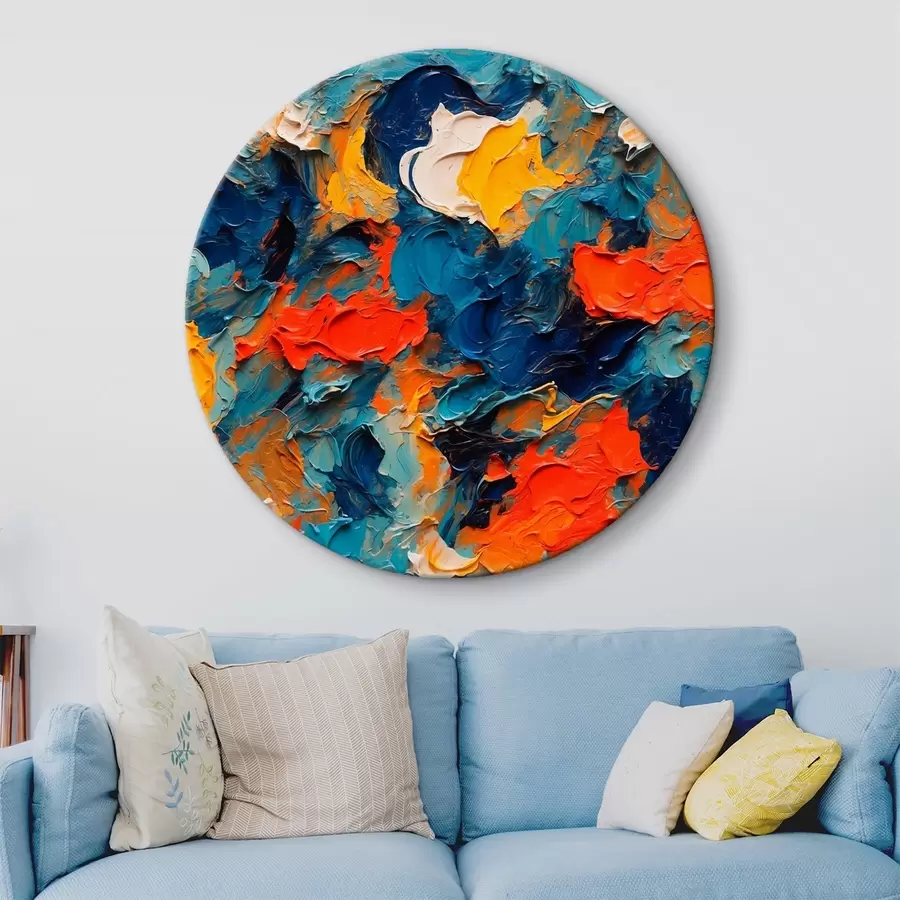 murales de pared Pintura abstracta al óleo con colores blanco, azul y rojo r43093