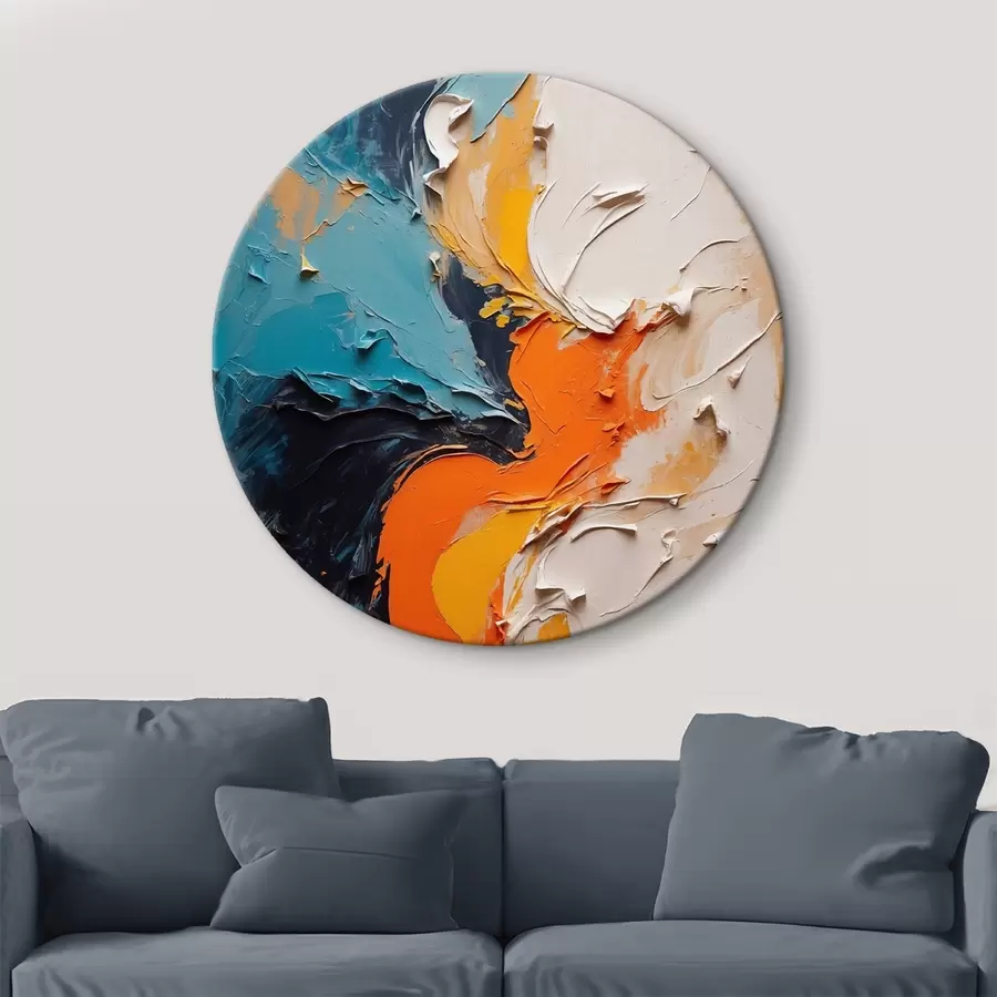 murales de pared Pintura abstracta al óleo con colores naranja, azul y blanco r43094