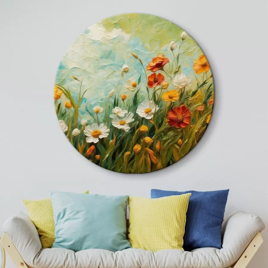 murales de pared Campo de flores sobre fondo abstracto de cielo azul r43100