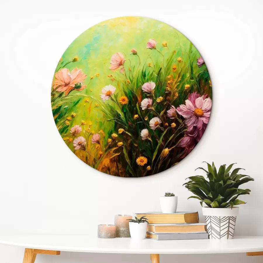murales de pared Campo de flores sobre fondo verde abstracto r43101
