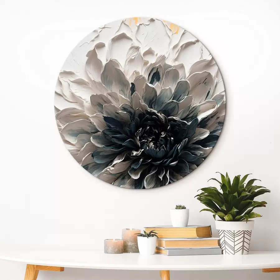 murales de pared Flor blanca con centro negro al óleo r43113